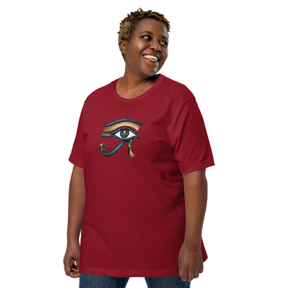 Maroon T-shirt with Eye of Horus graphic on the chest