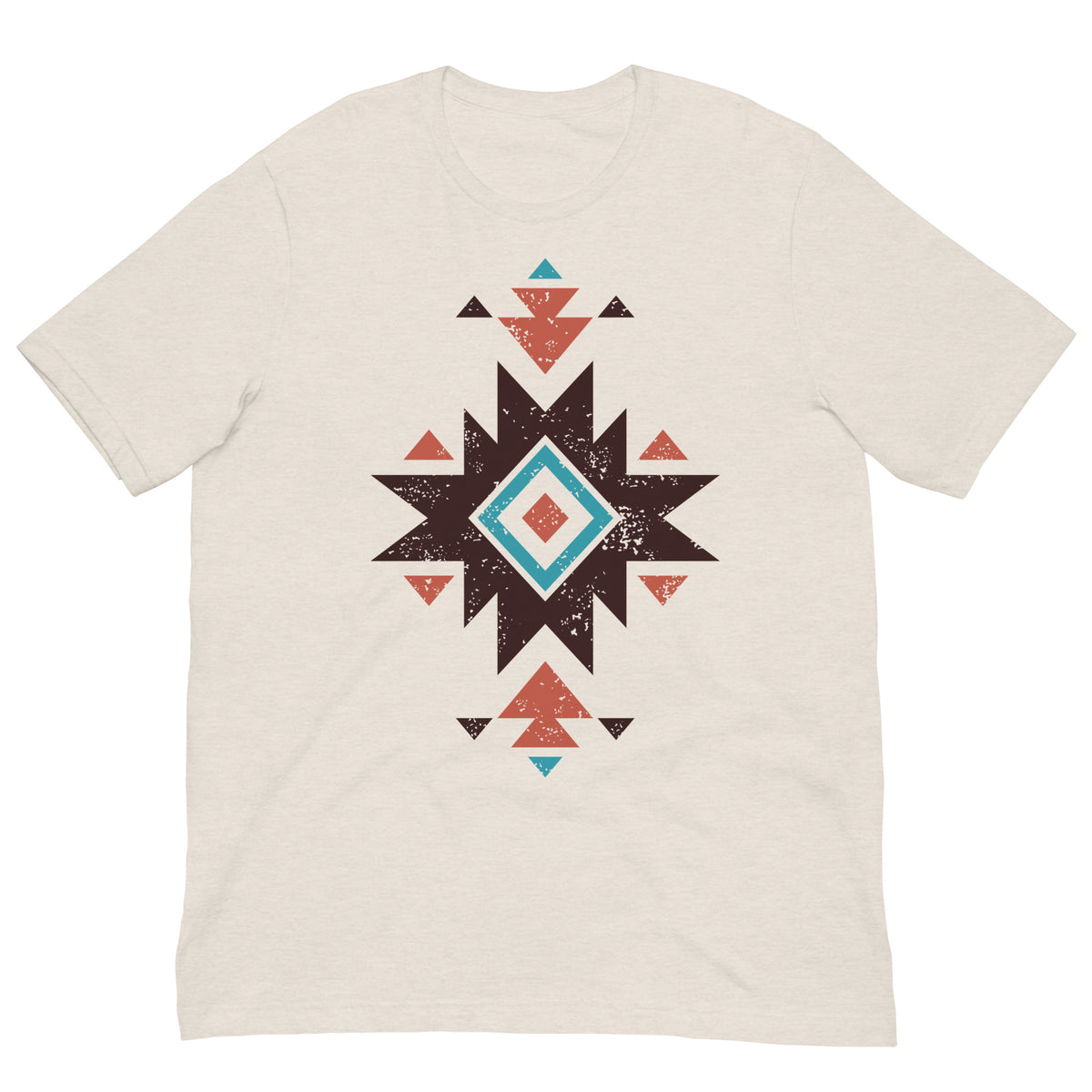 Natural beige T-shirt with distressed Aztec star pattern graphic on the chest