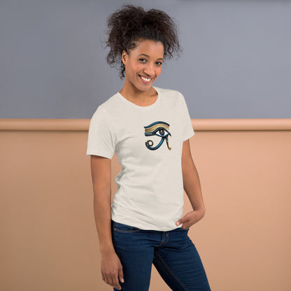 Cream T-shirt with colorful Eye of Horus graphic on the chest