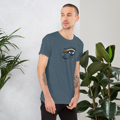 Steel blue T-shirt with Eye of Horus graphic on the chest