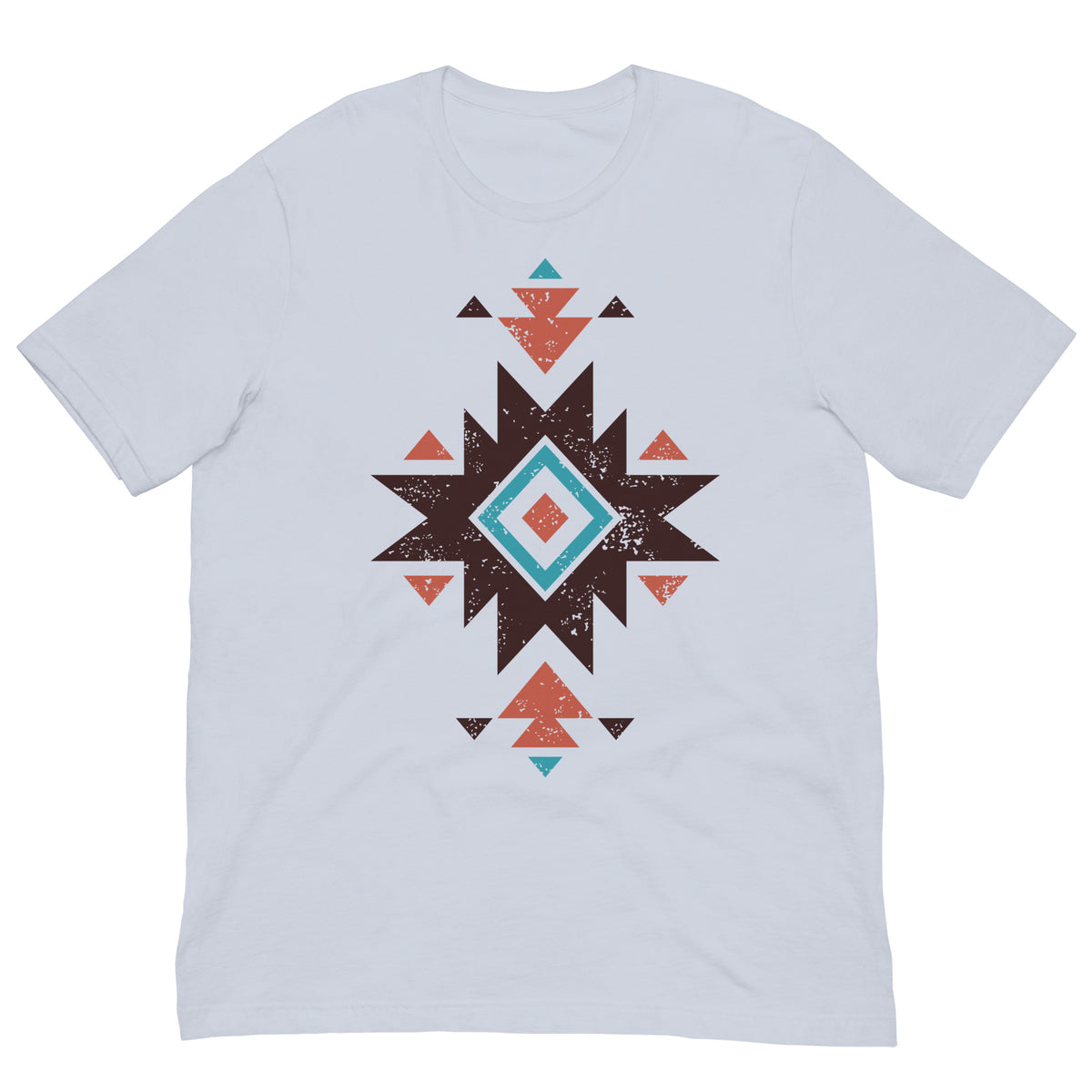 Light blue T-shirt with distressed Aztec star pattern graphic on the chest
