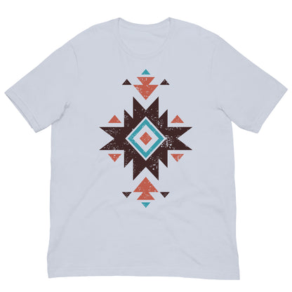 Light blue T-shirt with distressed Aztec star pattern graphic on the chest