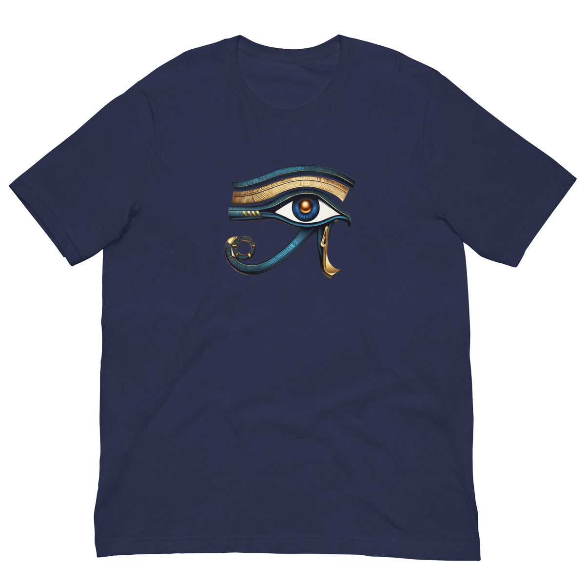 Navy T-shirt with colorful Eye of Horus graphic on the chest