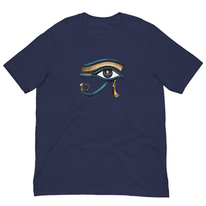 Navy T-shirt with colorful Eye of Horus graphic on the chest