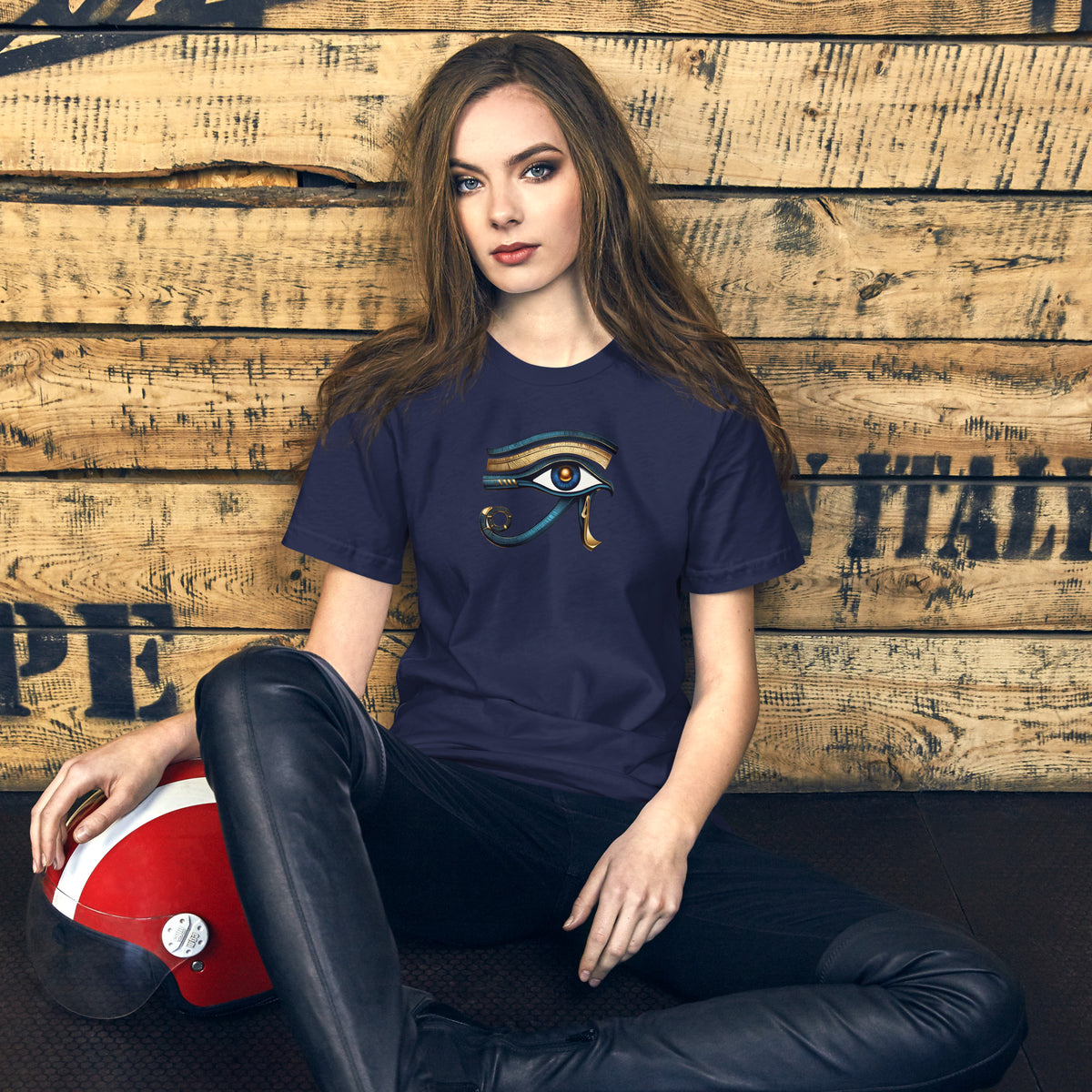 Navy T-shirt with Eye of Horus graphic on the chest