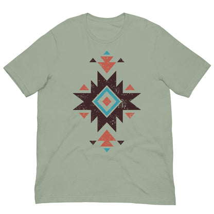 Light sage green T-shirt with distressed Aztec star pattern graphic on the chest