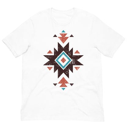 White distressed Aztec pattern T-shirt with geometric star graphic on front