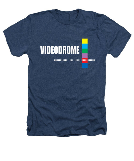 Videodrome heathers t-shirt, navy blue, crew neck, multicolor logo graphic