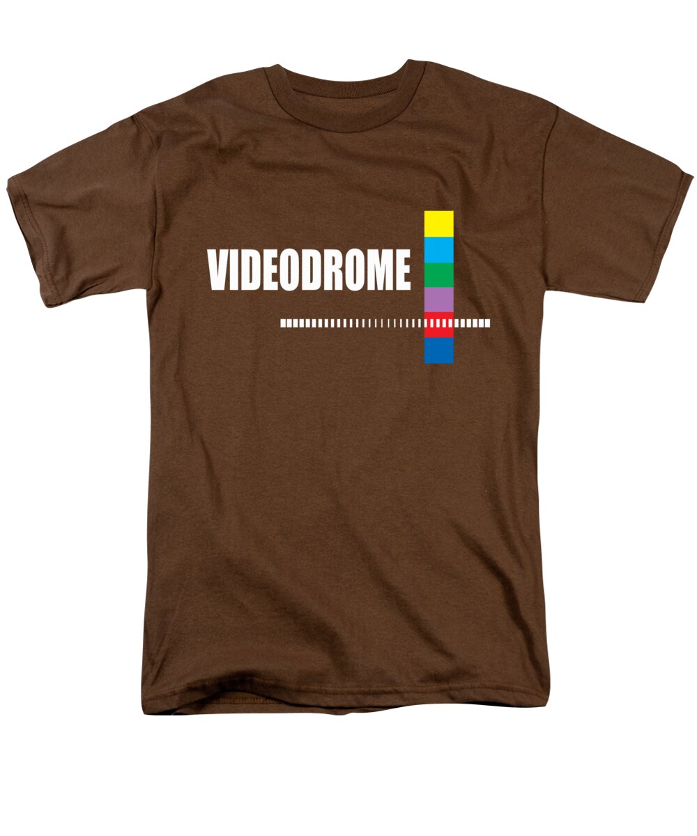 Men's coffee-brown crew-neck T-shirt with Videodrome logo print on front