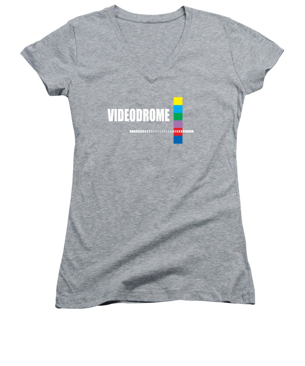 Women's V-neck T-shirt, heather gray, short sleeves, front graphic print