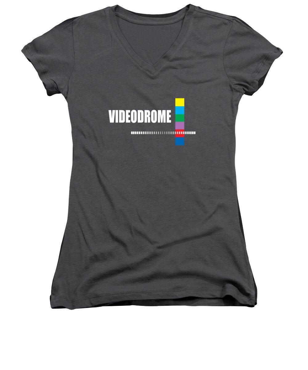 Women's V-neck T-shirt, dark gray, short sleeves, front graphic print