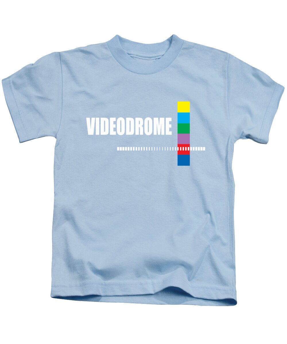 Kids pale blue T-shirt with crew neck and “VIDEODROME” barcode-style graphic