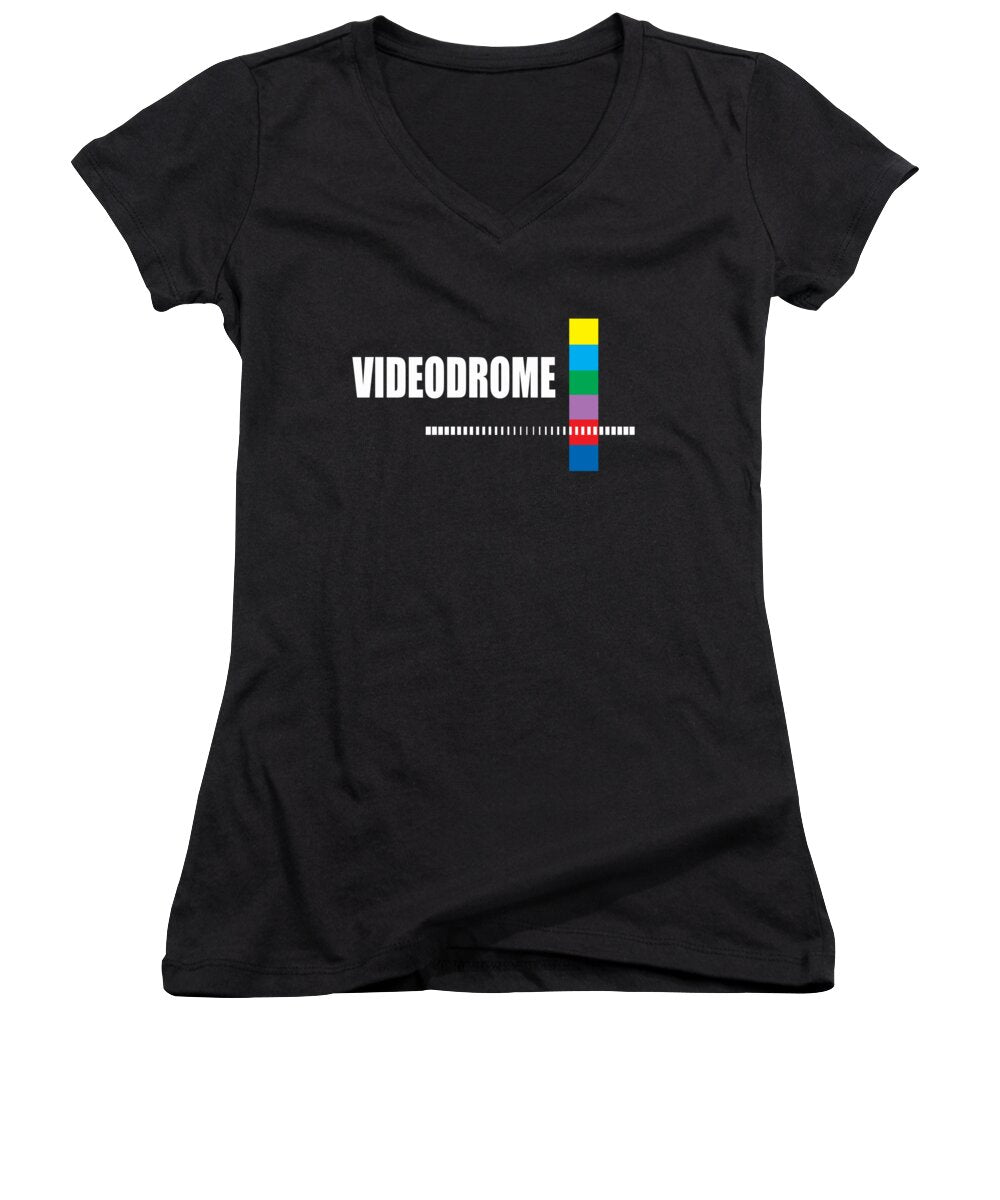 Women's V-neck T-shirt, black, short sleeves, front graphic print