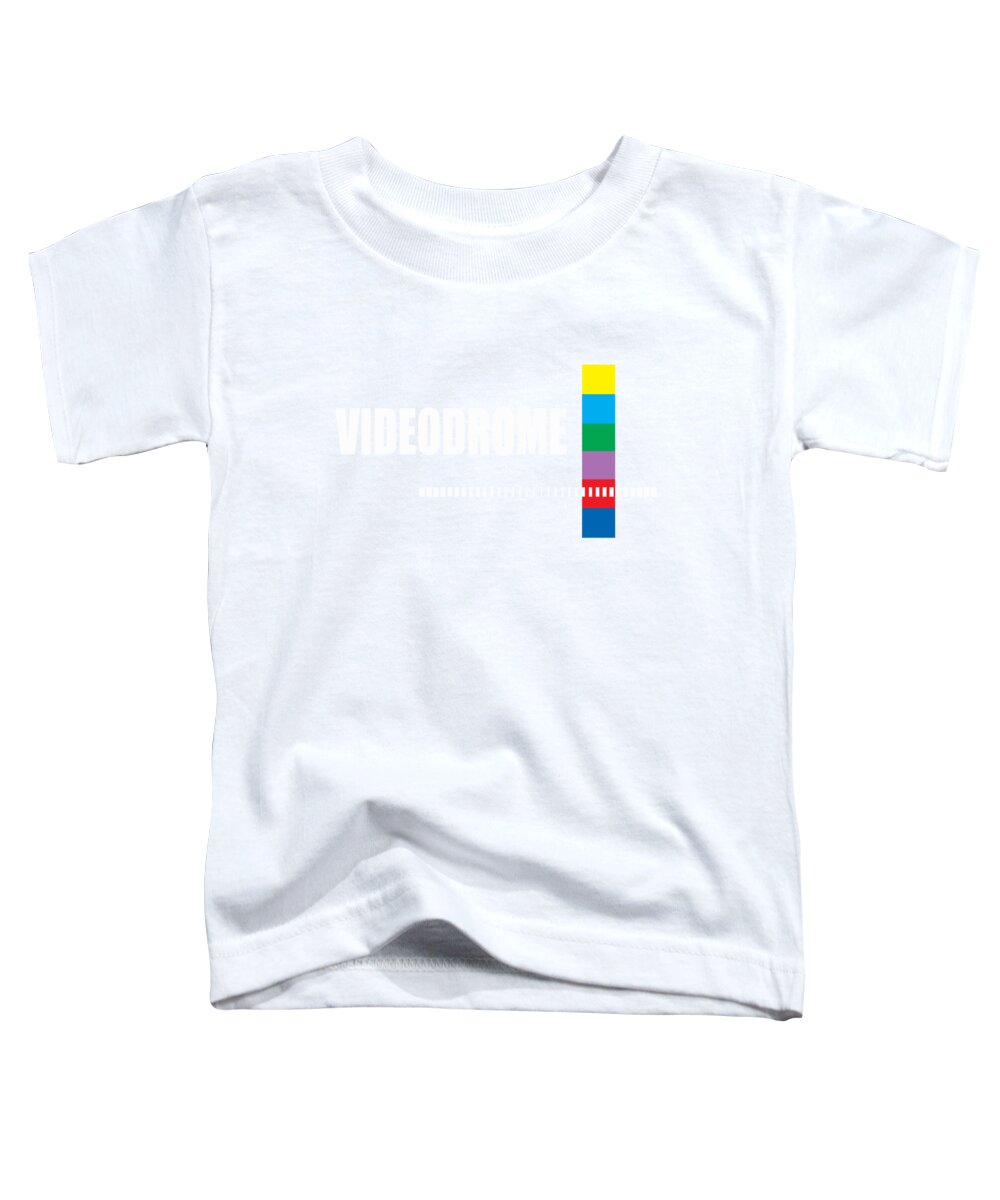 Toddler white T-shirt with front logo graphic and multicolor vertical bars