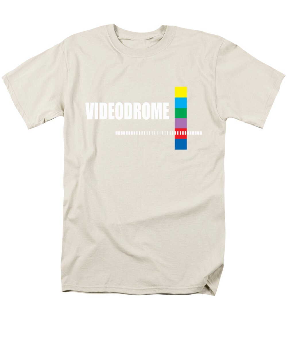 Men's cream crew-neck T-shirt with Videodrome logo print on front