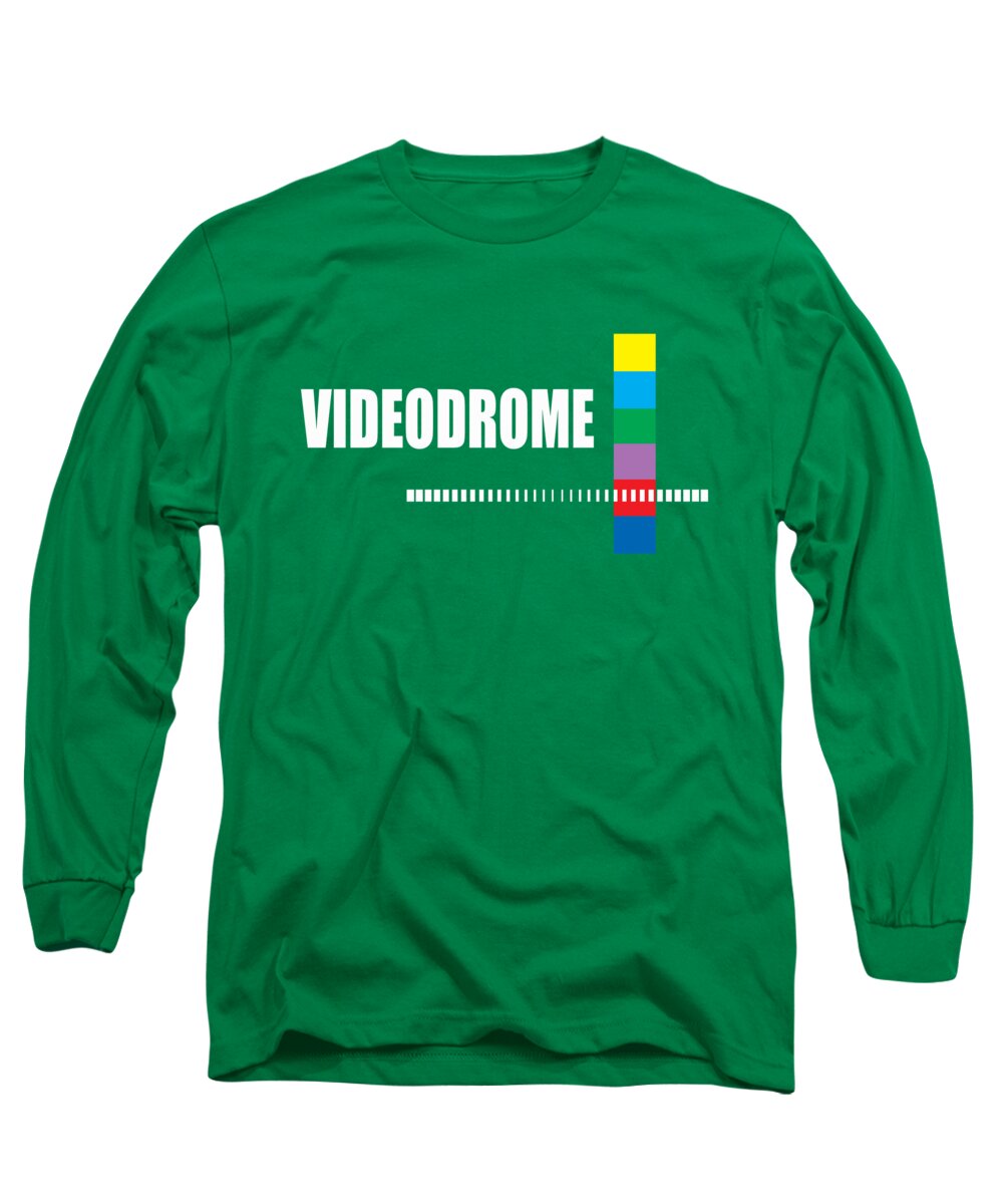 Green long sleeve t-shirt with colorful barcode-style logo graphic on chest