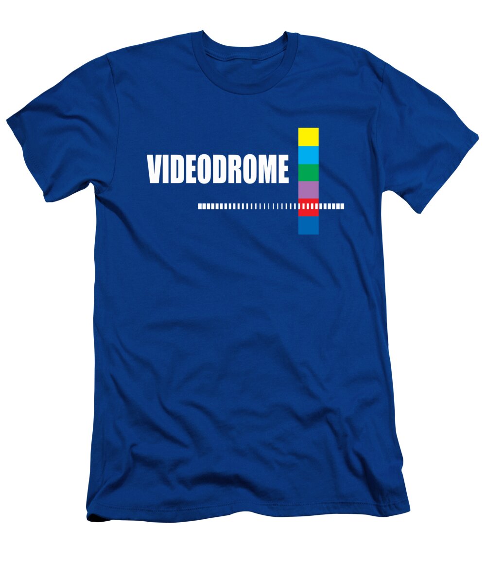 Royal blue graphic T-shirt with multicolor TV test pattern print at chest