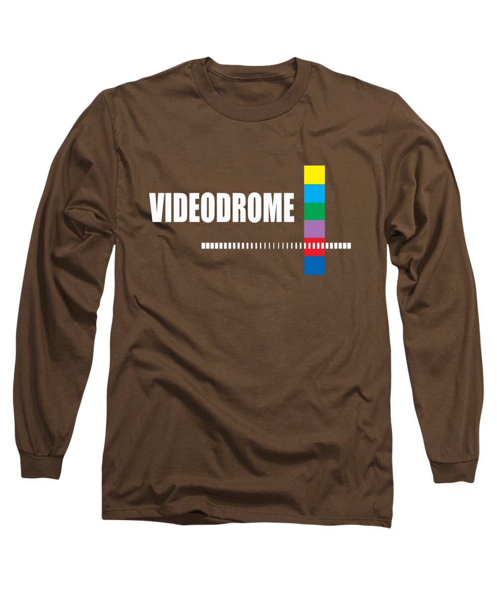 Brown long sleeve t-shirt with colorful barcode-style logo graphic on chest