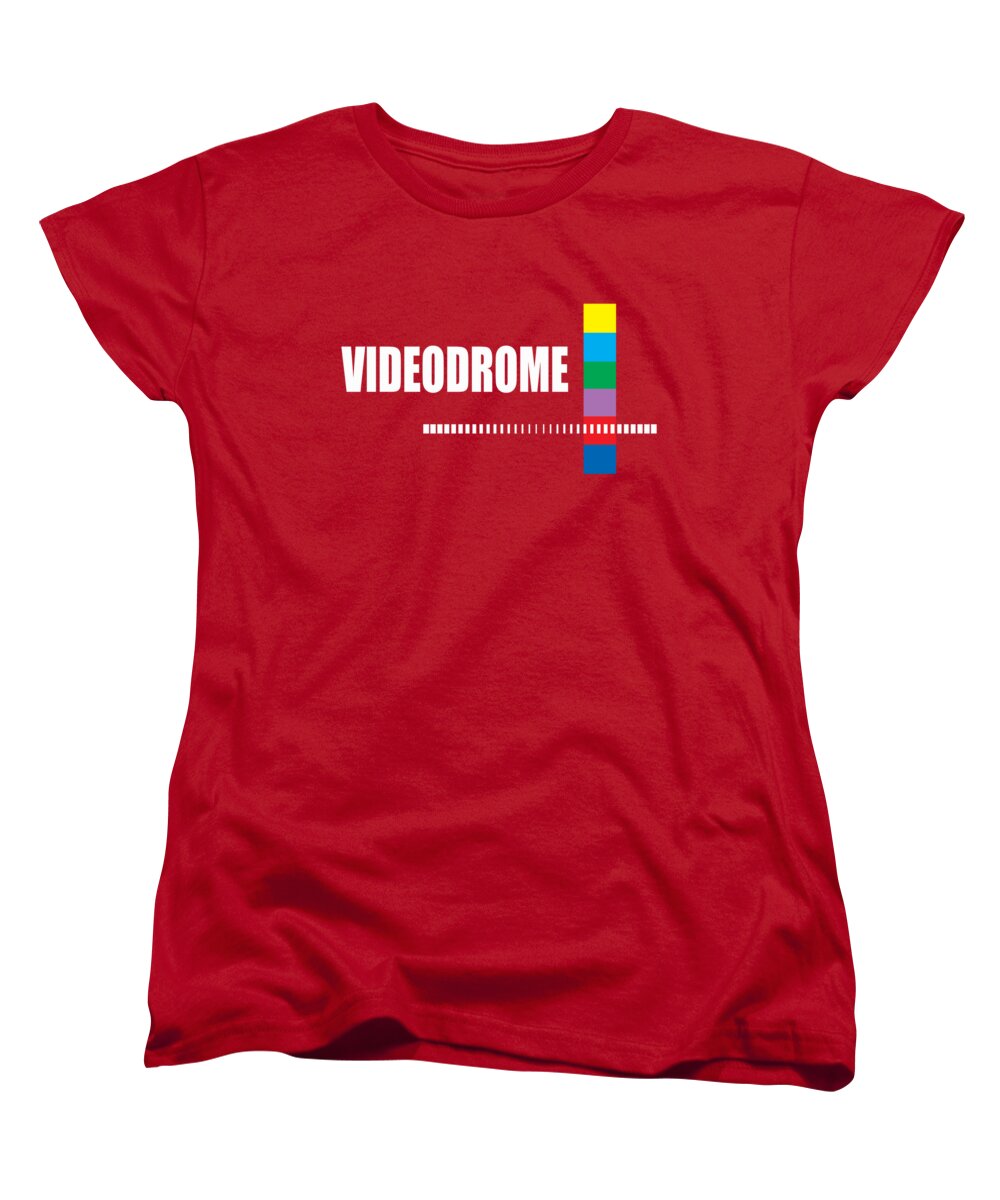 Women's red standard-fit T-shirt with front VIDEODROME logo graphic