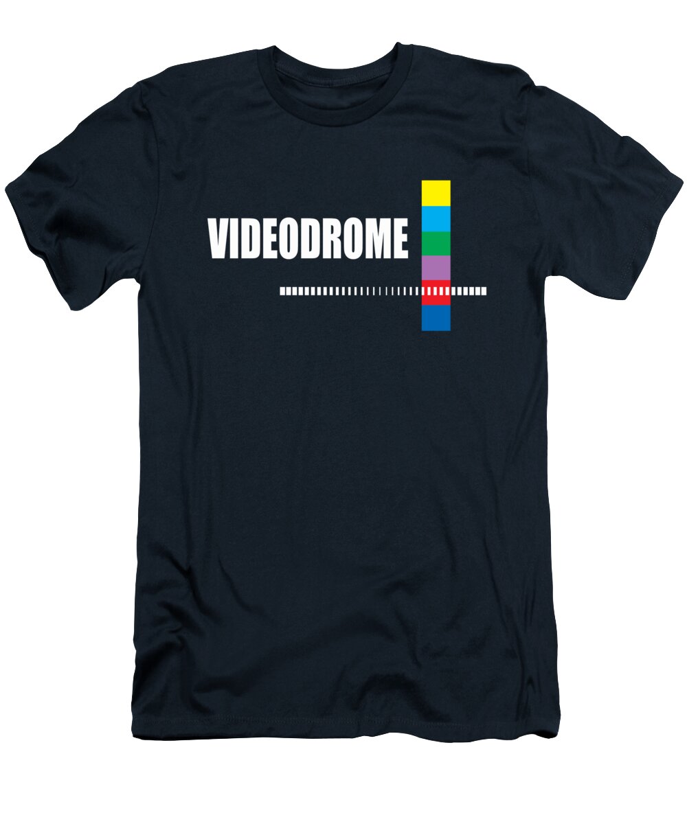 Navy graphic T-shirt with multicolor TV test pattern print at chest