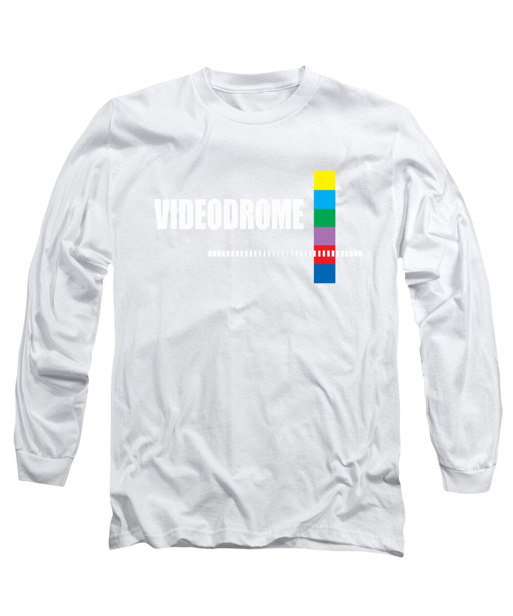 White long sleeve t-shirt with colorful barcode-style logo graphic on chest