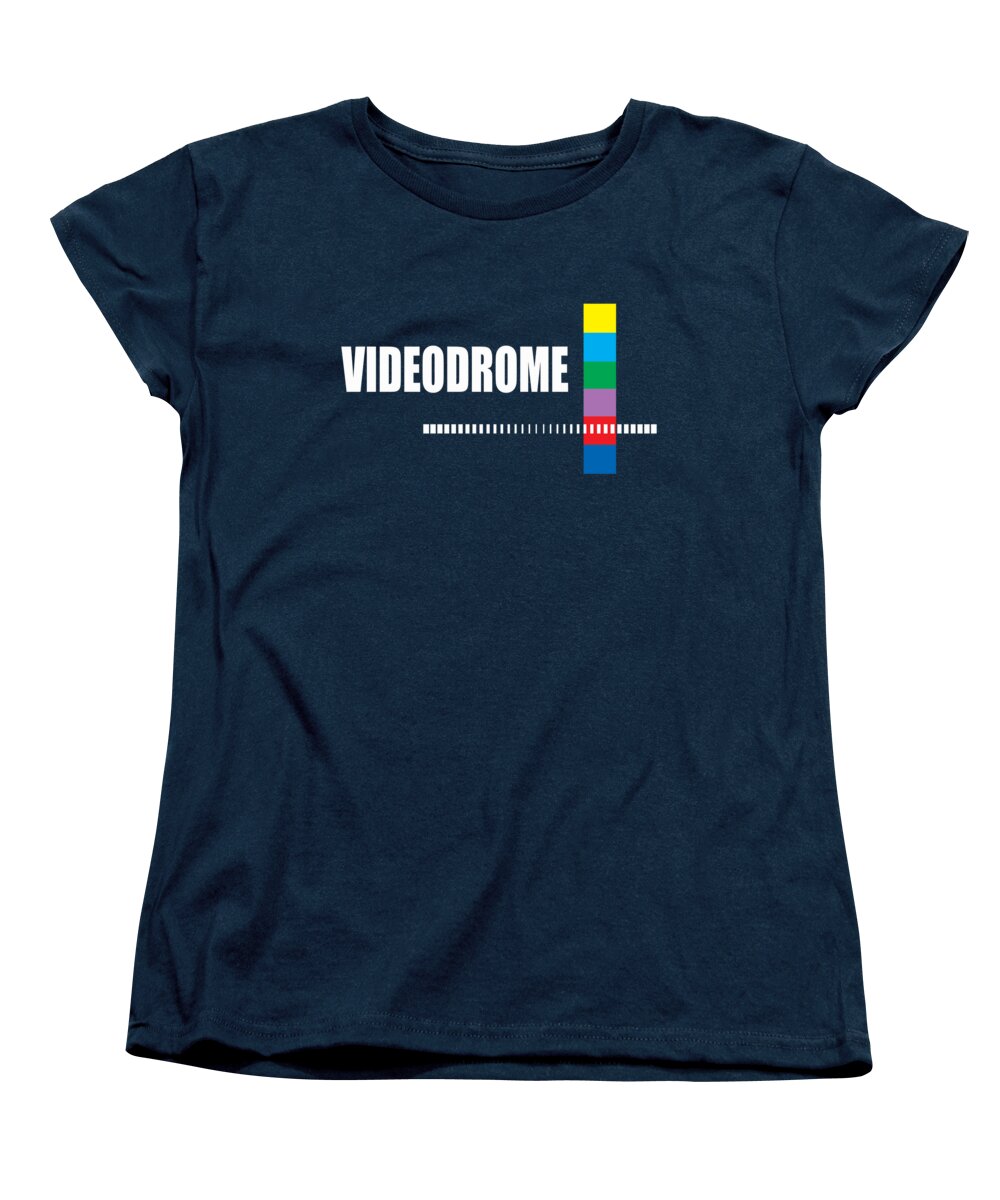 Women's navy standard-fit T-shirt with front VIDEODROME logo graphic