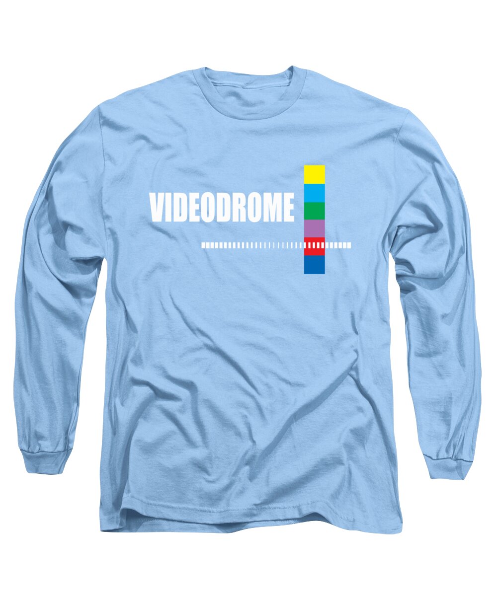 Light blue long sleeve t-shirt with colorful barcode-style logo graphic on chest