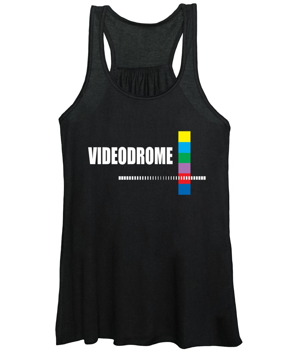 Women's black racerback tank top with front graphic print