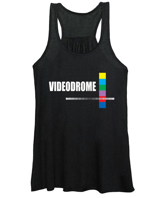 Women's black racerback tank top with front graphic print