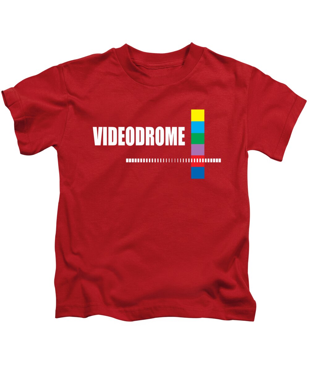 Kids graphic t-shirt in red with 'VIDEODROME' logo and vertical color bars