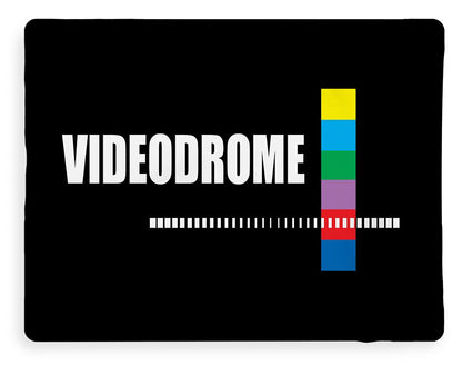 Logo fleece blanket, black with rainbow vertical stripe and white Videodrome text