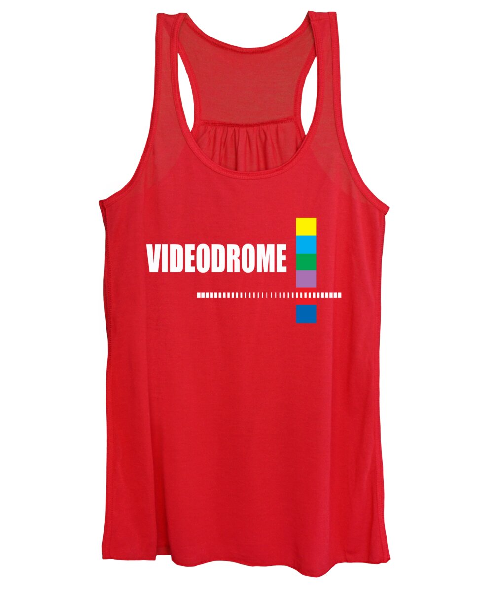 Women's red racerback tank top with scoop neckline and front graphic print