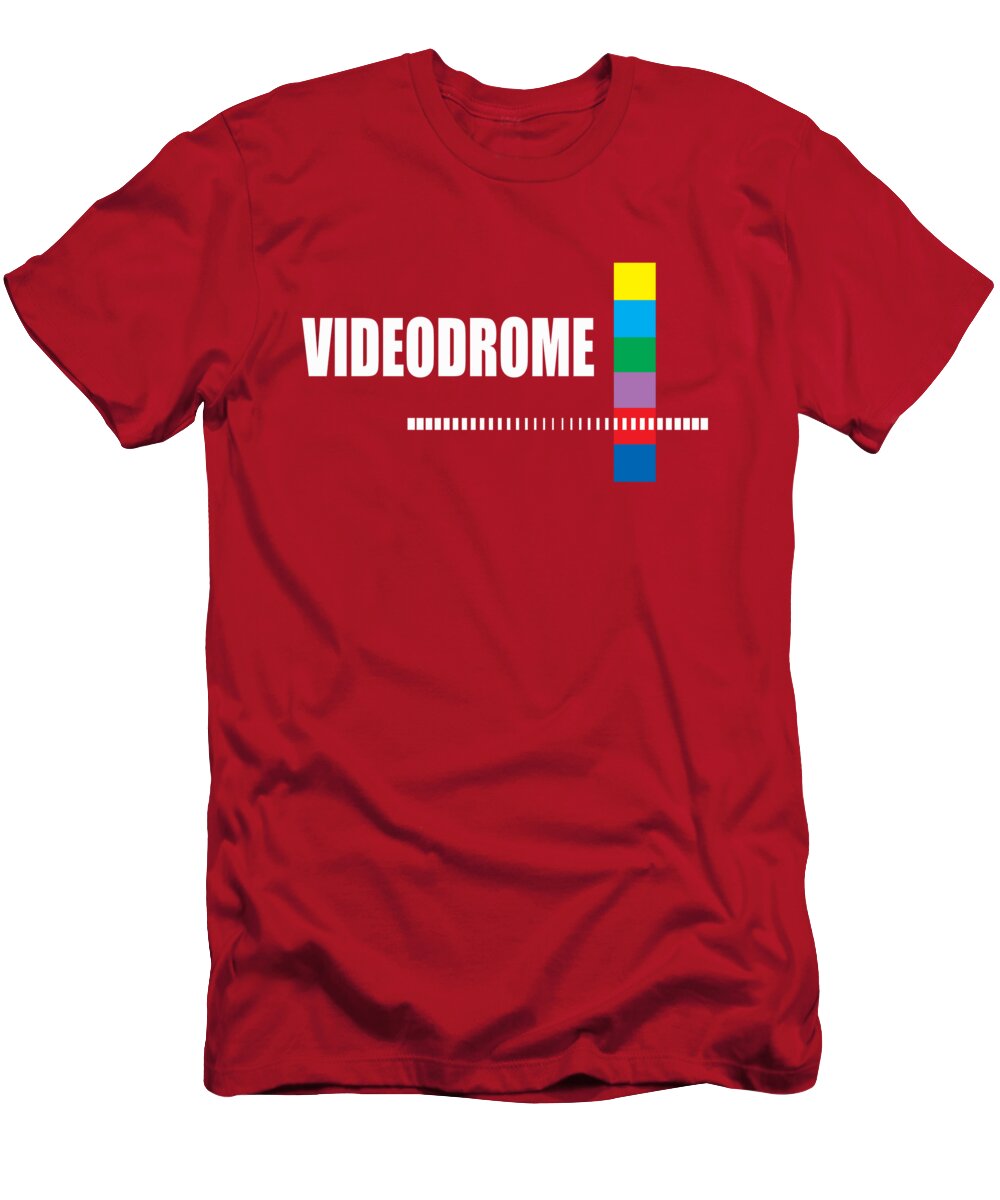 Red graphic T-shirt with multicolor TV test pattern print at chest
