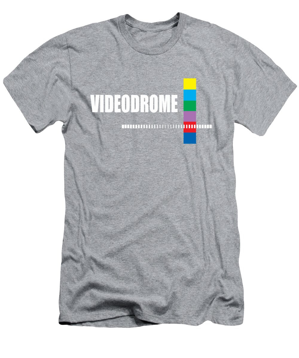 Heather gray graphic T-shirt with multicolor TV test pattern print at chest