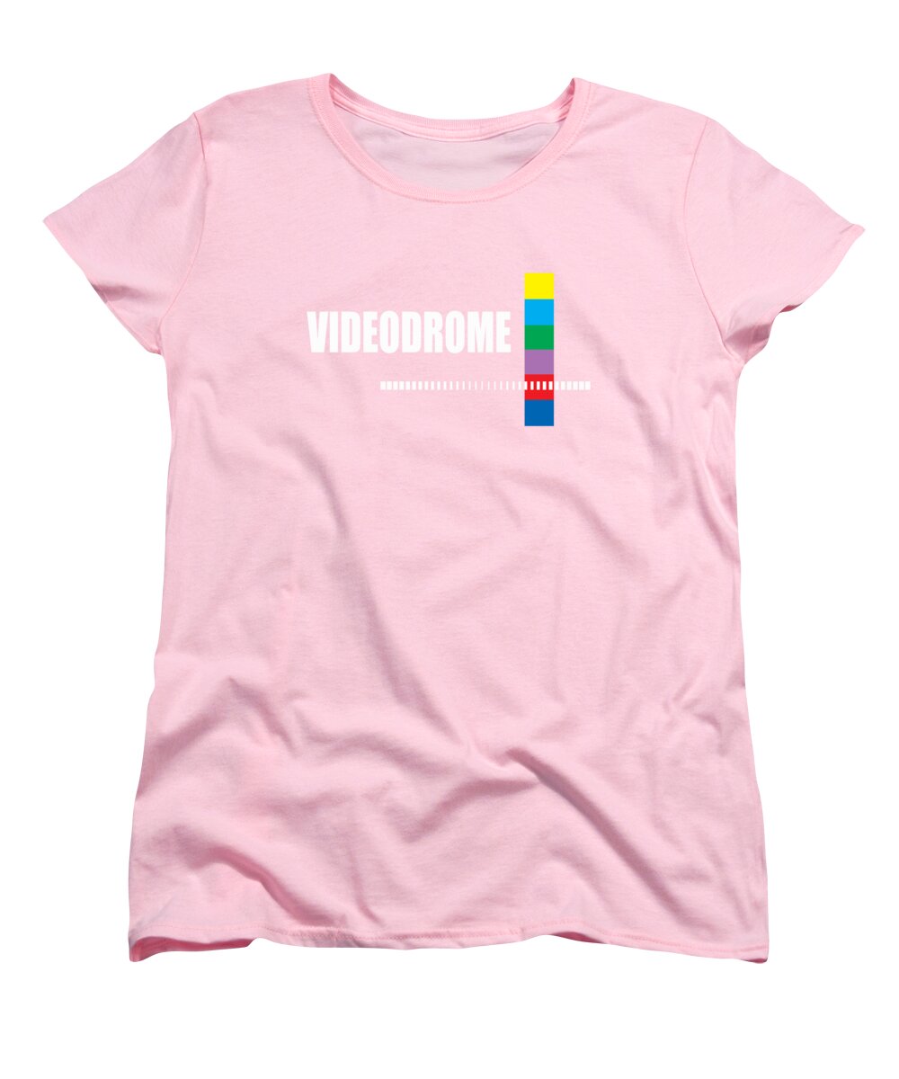 Women's pink standard-fit T-shirt with front VIDEODROME logo graphic
