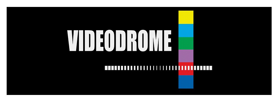 Black Videodrome yoga mat with centered logo and color stripe