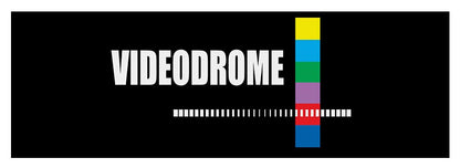 Black Videodrome yoga mat with centered logo and color stripe