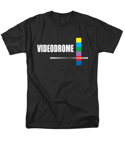 Men's black crew-neck T-shirt with Videodrome logo print on front