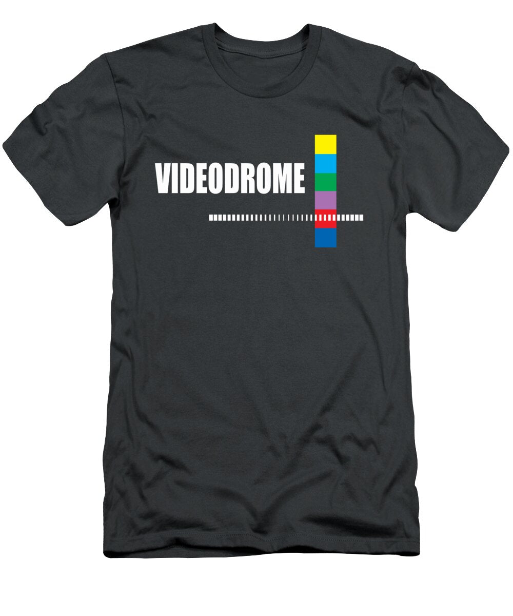 Charcoal graphic T-shirt with multicolor TV test pattern print at chest