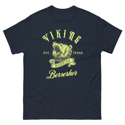Navy Viking warrior T-shirt with large wolf Berserker graphic on chest