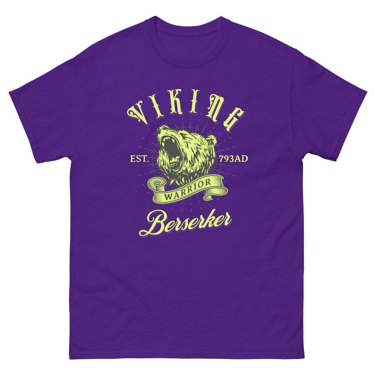 Purple Viking warrior T-shirt with large wolf Berserker graphic on chest