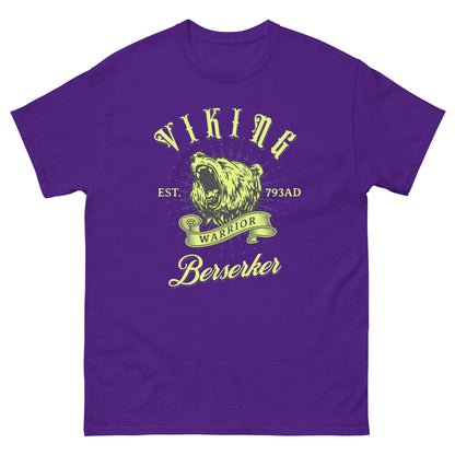 Purple Viking warrior T-shirt with large wolf Berserker graphic on chest