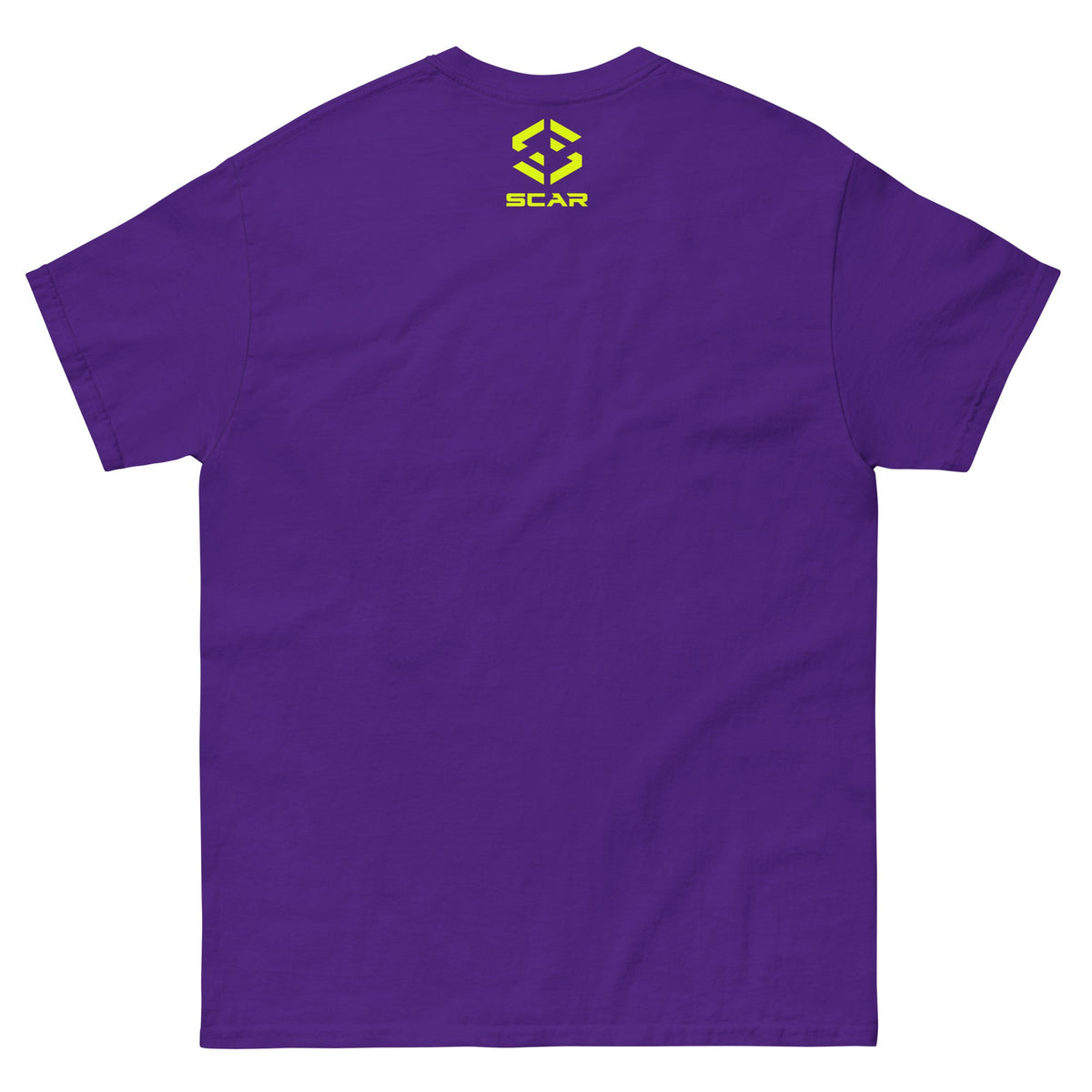 Purple Viking warrior T-shirt with small chest SCAR logo, back view