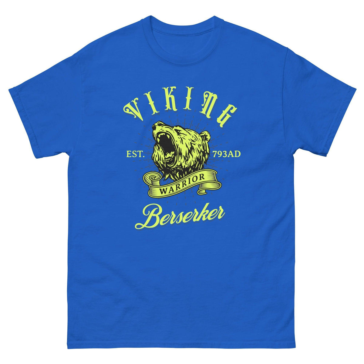 Blue Viking warrior T-shirt with large wolf Berserker graphic on chest