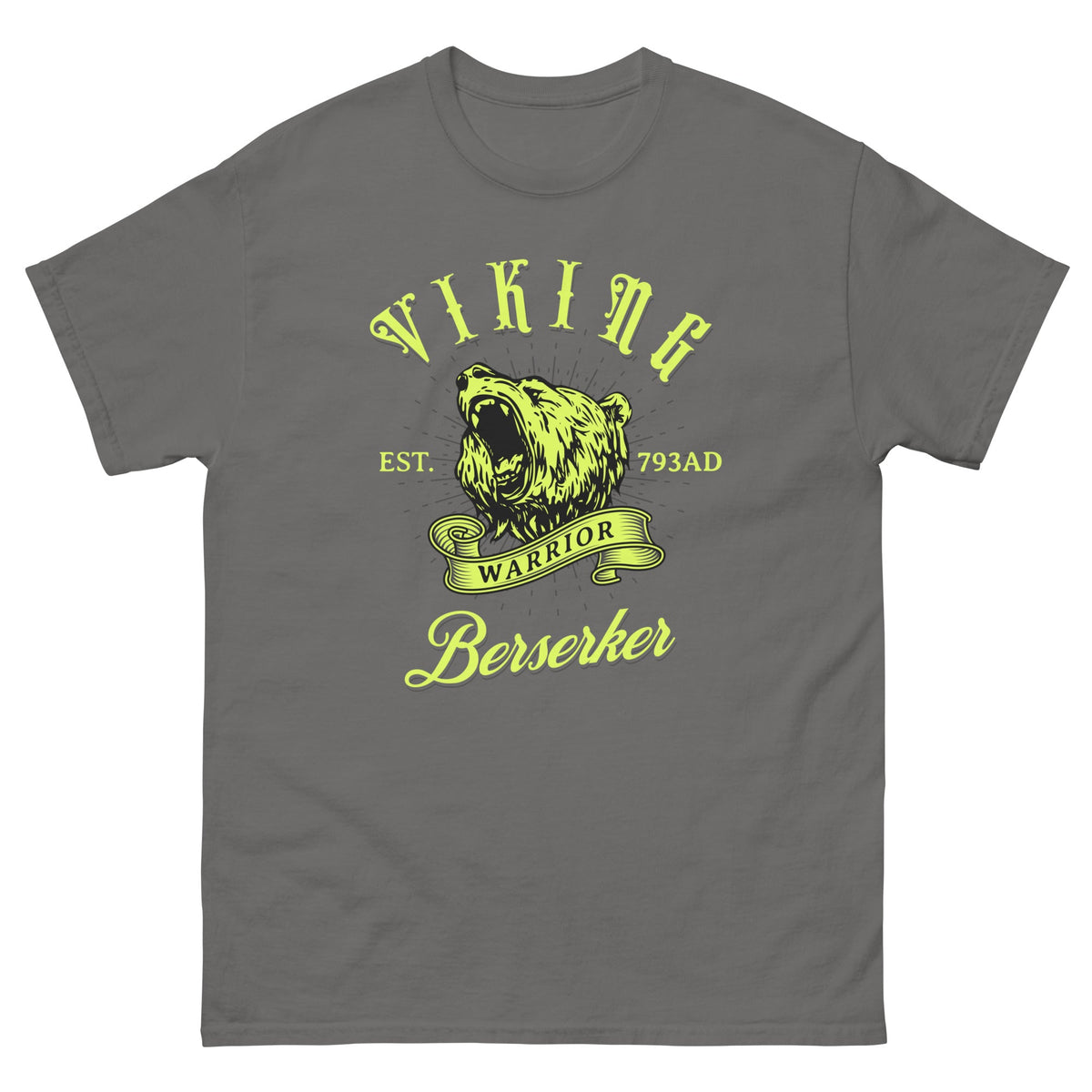 Charcoal Viking warrior T-shirt with large wolf Berserker graphic on chest
