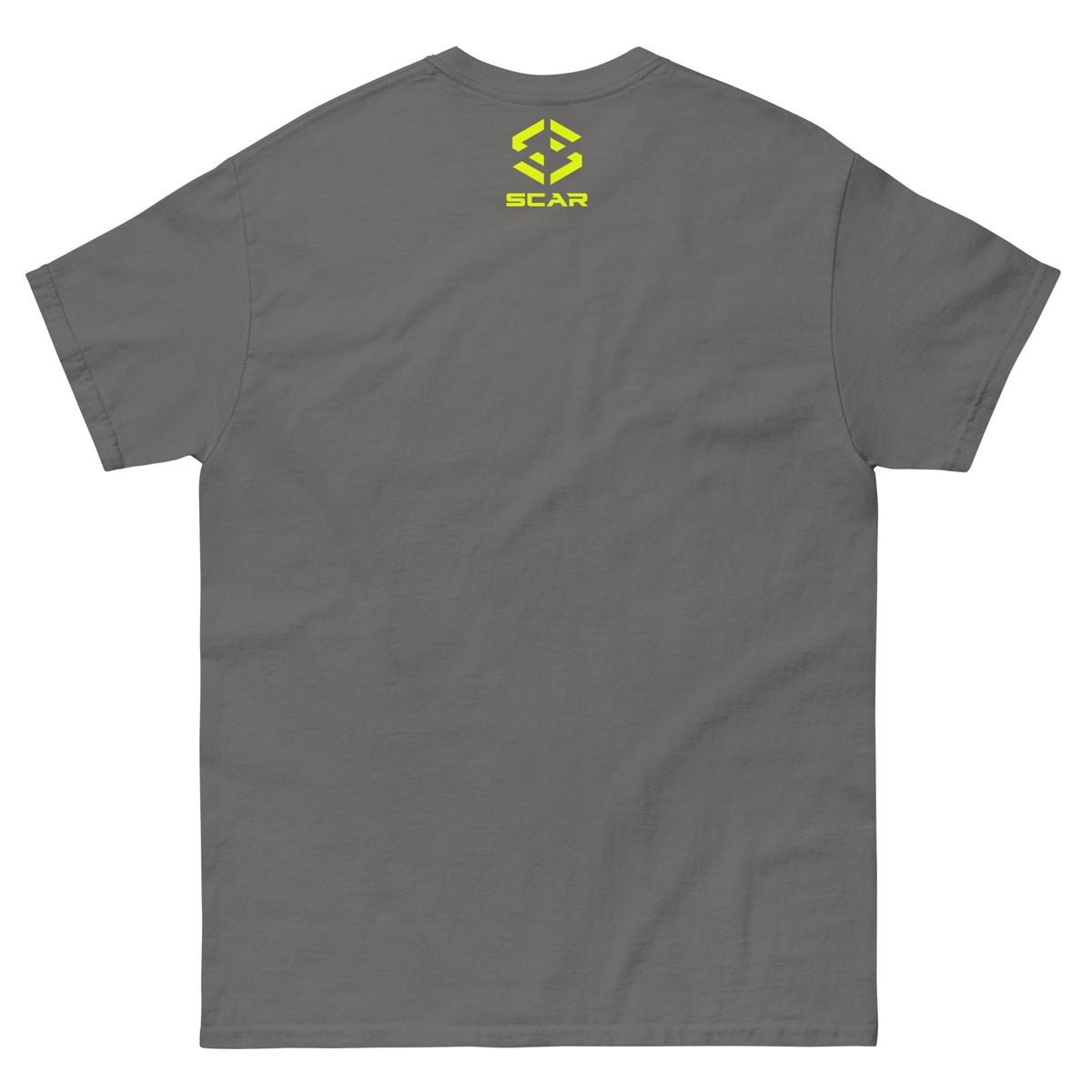 Charcoal Viking warrior T-shirt with small chest SCAR logo, back view