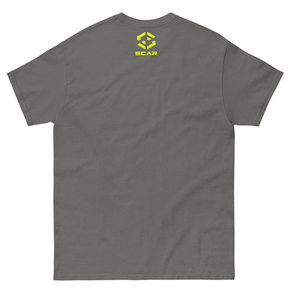 Charcoal Viking warrior T-shirt with small chest SCAR logo, back view