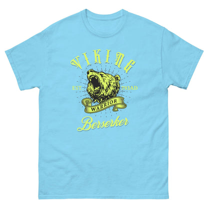 Viking Berserker T-shirt, light blue, front graphic with bear head and “Berserker”