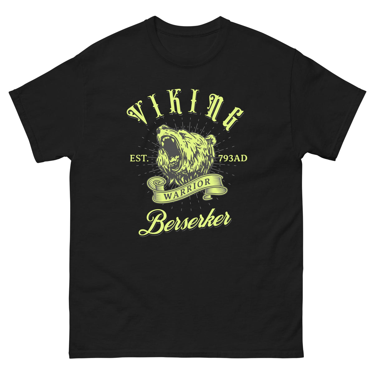 Black Berserker warrior T-shirt with Viking bear graphic and Berserker text