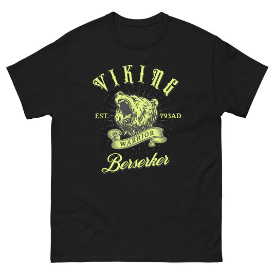 Black Berserker warrior T-shirt with Viking bear graphic and Berserker text